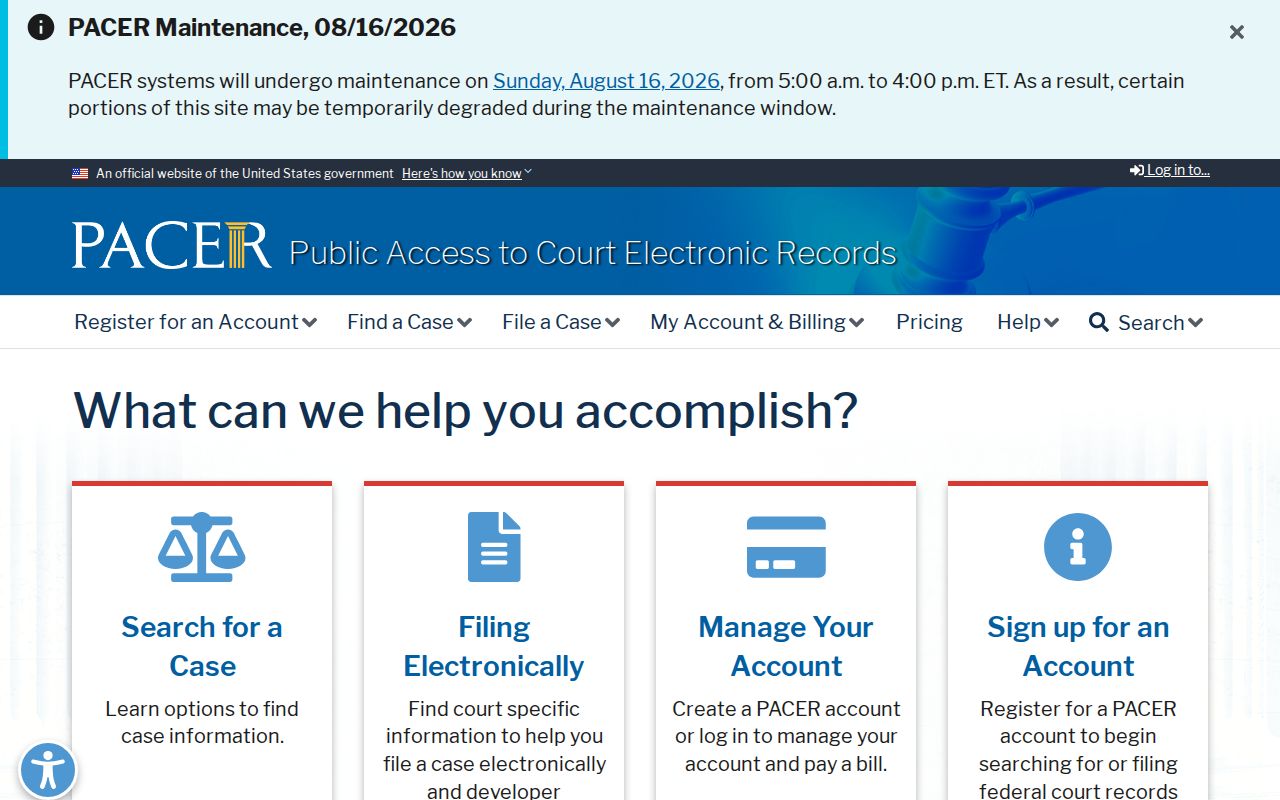 Izard County court docket PACER federal case access