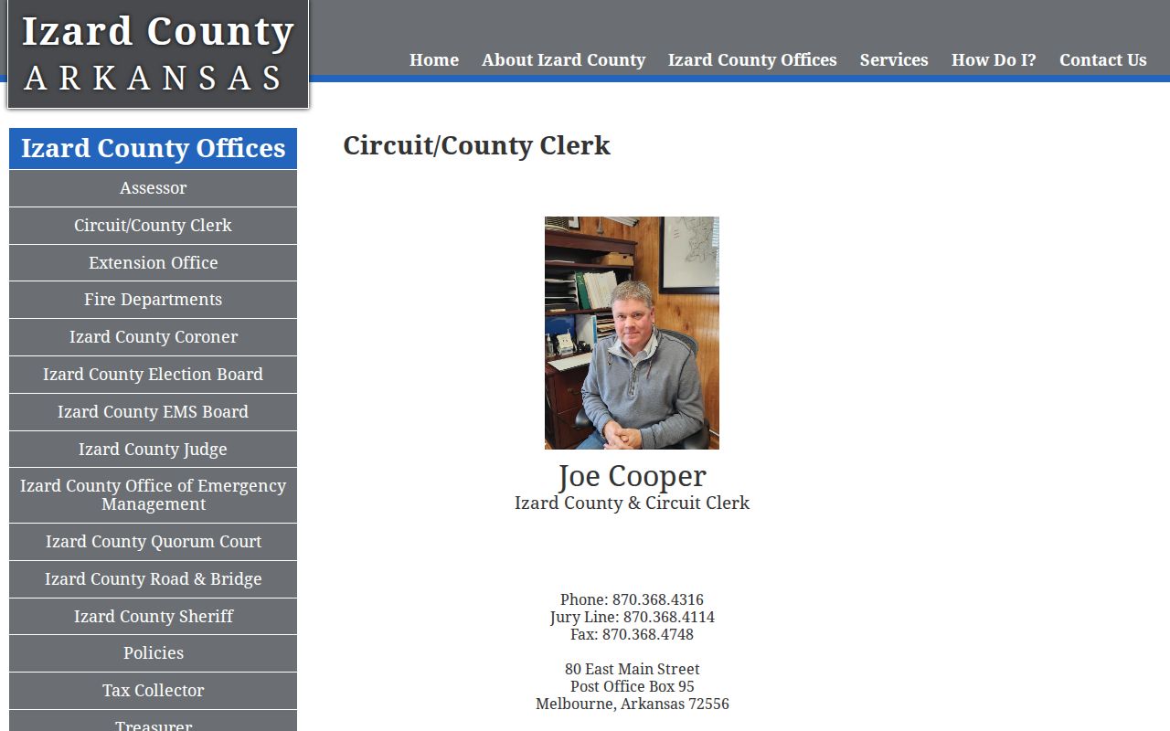 Izard County court docket Circuit and County Clerk page