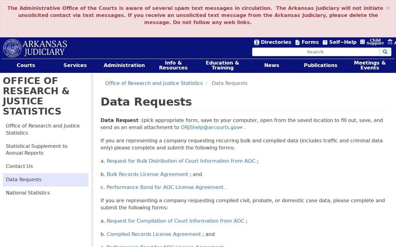 Izard County court records AOC compiled data request page