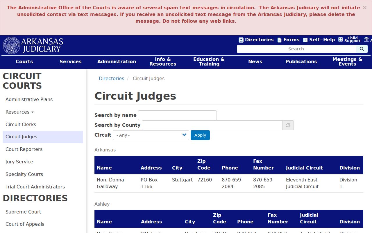Izard County criminal court docket directory for Sixteenth Judicial Circuit judges
