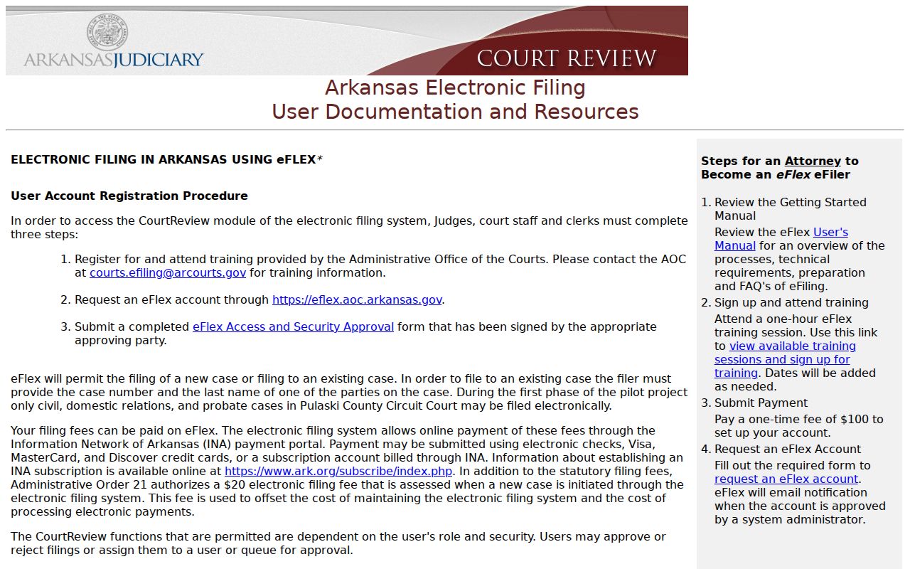 Mount Pleasant court docket Arkansas eFlex documentation resources
